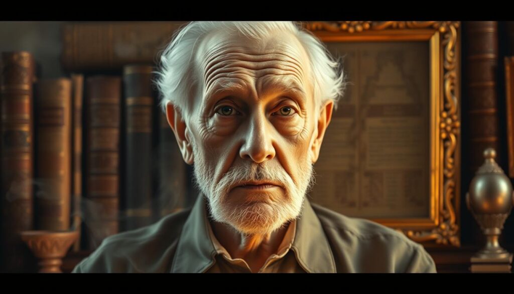 A dreamscape interpretation of a traditional dream dictionary, depicting a translucent apparition of a beloved grandfather against a backdrop of ancient tomes and ornate, gilded frames. Warm, muted lighting bathes the scene in a contemplative, ethereal atmosphere, as if glimpsing a vision from the subconscious. The grandfather's face is expressive and lifelike, his gaze penetrating yet benevolent, offering guidance and wisdom from the realm of dreams. The composition balances the spectral presence with the tactile, weathered textures of the books and frames, creating a harmonious fusion of the spiritual and the material. A dreamscape interpretation of a traditional dream dictionary, depicting a translucent apparition of a beloved grandfather against a backdrop of ancient tomes and ornate, gilded frames. Warm, muted lighting bathes the scene in a contemplative, ethereal atmosphere, as if glimpsing a vision from the subconscious. The grandfather's face is expressive and lifelike, his gaze penetrating yet benevolent, offering guidance and wisdom from the realm of dreams. The composition balances the spectral presence with the tactile, weathered textures of the books and frames, creating a harmonious fusion of the spiritual and the material.