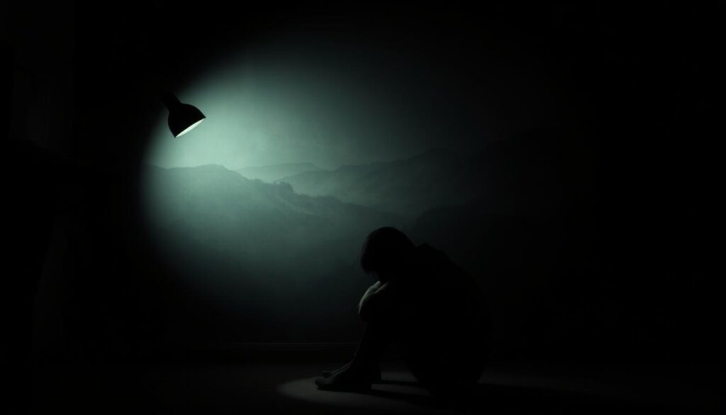 A dimly lit room, the shadows cast by a single desk lamp creating an atmosphere of contemplation and introspection. In the foreground, a figure sits huddled, their face obscured, symbolizing the act of hiding and the struggle to confront inner turmoil. The middle ground features a swirling, dreamlike landscape, hazy and indistinct, representing the subconscious and the uncertainty of dreams. The background is shrouded in a muted, calming color palette, evoking a sense of tranquility and the possibility of finding solace. The overall composition is emotive and evocative, inviting the viewer to explore the complexities of the human experience and the challenges of navigating the hidden depths of the mind. A dimly lit room, the shadows cast by a single desk lamp creating an atmosphere of contemplation and introspection. In the foreground, a figure sits huddled, their face obscured, symbolizing the act of hiding and the struggle to confront inner turmoil. The middle ground features a swirling, dreamlike landscape, hazy and indistinct, representing the subconscious and the uncertainty of dreams. The background is shrouded in a muted, calming color palette, evoking a sense of tranquility and the possibility of finding solace. The overall composition is emotive and evocative, inviting the viewer to explore the complexities of the human experience and the challenges of navigating the hidden depths of the mind.
