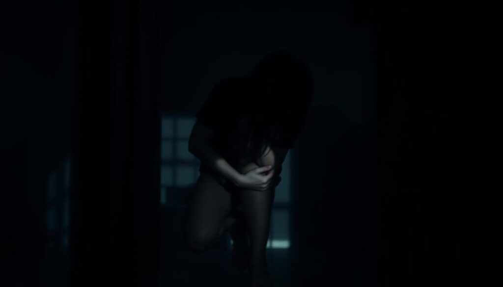 A person cowering in a shadowy corner, their face partially obscured, exuding a sense of trepidation and unease. The lighting is dim, casting long, ominous shadows that loom over the figure, heightening the atmosphere of apprehension. The background is blurred, with hints of a sparse, nondescript room, emphasizing the individual's isolation and discomfort. The color palette is muted, with a predominance of grays and blues, conveying a somber, melancholic mood. The overall composition evokes a feeling of vulnerability, as the person appears to be actively avoiding a perceived threat or confrontation. A person cowering in a shadowy corner, their face partially obscured, exuding a sense of trepidation and unease. The lighting is dim, casting long, ominous shadows that loom over the figure, heightening the atmosphere of apprehension. The background is blurred, with hints of a sparse, nondescript room, emphasizing the individual's isolation and discomfort. The color palette is muted, with a predominance of grays and blues, conveying a somber, melancholic mood. The overall composition evokes a feeling of vulnerability, as the person appears to be actively avoiding a perceived threat or confrontation.