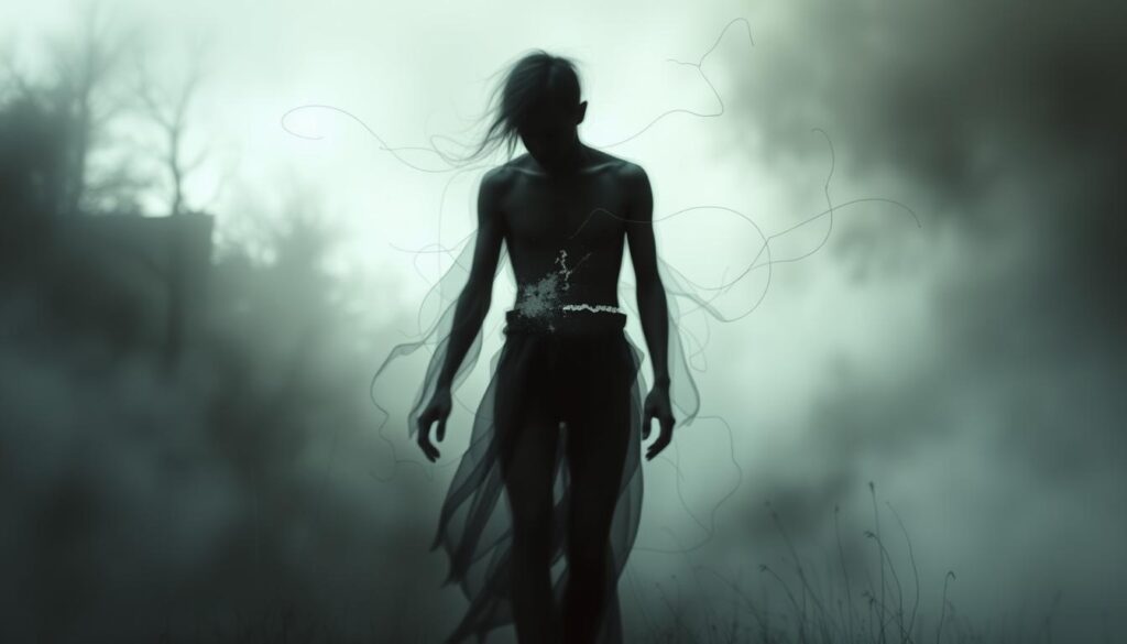 A surreal, dreamlike depiction of a psychological interpretation of disability in dreams. Set in a dimly lit, ethereal landscape, a figure with a blurred, fragmented body hovers in the foreground, their form distorted and disjointed. Wispy, ephemeral tendrils emanate from the figure, blending into the hazy, atmospheric background. Muted colors, soft lighting, and a sense of weightlessness convey a contemplative, introspective mood, inviting the viewer to ponder the symbolic and psychological significance of disability in the subconscious realm of dreams. A surreal, dreamlike depiction of a psychological interpretation of disability in dreams. Set in a dimly lit, ethereal landscape, a figure with a blurred, fragmented body hovers in the foreground, their form distorted and disjointed. Wispy, ephemeral tendrils emanate from the figure, blending into the hazy, atmospheric background. Muted colors, soft lighting, and a sense of weightlessness convey a contemplative, introspective mood, inviting the viewer to ponder the symbolic and psychological significance of disability in the subconscious realm of dreams.