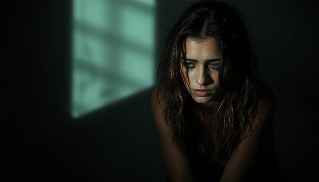 A woman with a troubled expression, her hair infested with lice, sits alone in a dimly lit room. The light casts long shadows, creating an atmosphere of emotional turmoil. The lice crawling through her tresses symbolize the weight of negative emotions, the burden she carries. The composition emphasizes her isolation, capturing the internal struggle she faces. Muted colors and a somber palette reinforce the melancholic mood, inviting the viewer to empathize with her plight and consider ways to cope with such emotional challenges. A woman with a troubled expression, her hair infested with lice, sits alone in a dimly lit room. The light casts long shadows, creating an atmosphere of emotional turmoil. The lice crawling through her tresses symbolize the weight of negative emotions, the burden she carries. The composition emphasizes her isolation, capturing the internal struggle she faces. Muted colors and a somber palette reinforce the melancholic mood, inviting the viewer to empathize with her plight and consider ways to cope with such emotional challenges.