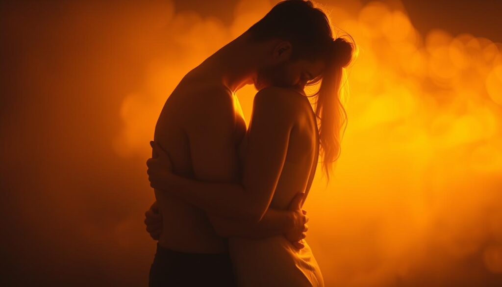 Sensual, intimate scene of two lovers embracing passionately, haloed in warm, golden light. The figures intertwined, limbs entangled, faces lost in a deep, soulful kiss. Soft, hazy atmosphere evokes a dreamlike quality, blurring the lines between reality and fantasy. Glowing, ethereal energy radiates from the couple, symbolizing the potent, primal force of erotic desire. Subtle, elegant composition captures the essence of carnal, spiritual connection. Muted, earthy tones lend an organic, timeless feel. Intimate, alluring scene whispers of the hidden depths of the subconscious. Sensual, intimate scene of two lovers embracing passionately, haloed in warm, golden light. The figures intertwined, limbs entangled, faces lost in a deep, soulful kiss. Soft, hazy atmosphere evokes a dreamlike quality, blurring the lines between reality and fantasy. Glowing, ethereal energy radiates from the couple, symbolizing the potent, primal force of erotic desire. Subtle, elegant composition captures the essence of carnal, spiritual connection. Muted, earthy tones lend an organic, timeless feel. Intimate, alluring scene whispers of the hidden depths of the subconscious.